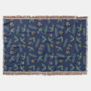 Elegante Hulstbes Kerst Botanisch Blauw Goud Deken