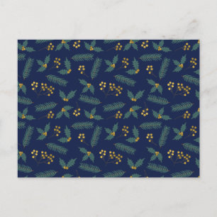 Elegante Hulstbes Kerst Botanisch Blauw Goud Feestdagenkaart