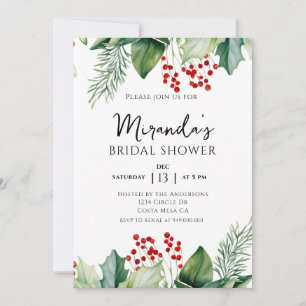 Elegante Hulstbes Kerst Bruidsdouche Kaart