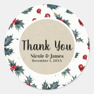 Elegante Hulstbes Kerst Winter Bruiloft Favorietie Ronde Sticker