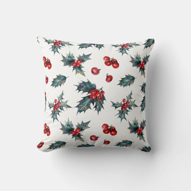 Elegante Hulstbes Kerst Winterbessen Rustiek Kussen (Voorkant)