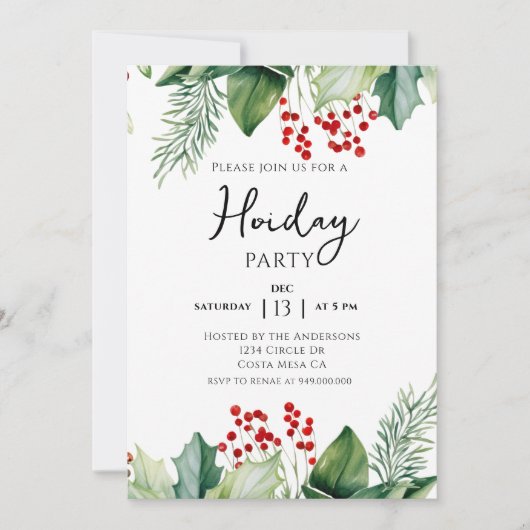 Elegante Hulstbes Kerstfeest Uitnodiging (Voorkant)