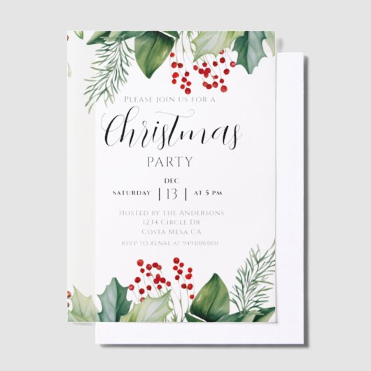 Elegante Hulstbes Kerstfeest Uitnodiging (Offset)