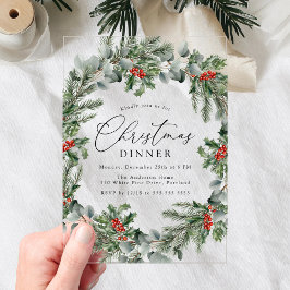 Elegante hulstbessen en dennen Kerstmaaltijd Acryl Uitnodigingen