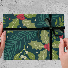 Elegante hulstbessen groen kerstcadeau cadeaupapier