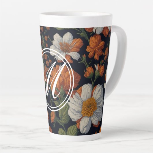 Elegante humeurige Oranje witte elegante retro blo Latte Mok (Rechterhoek)