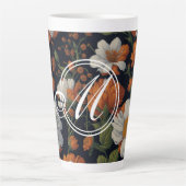 Elegante humeurige Oranje witte elegante retro blo Latte Mok (Voorkant)