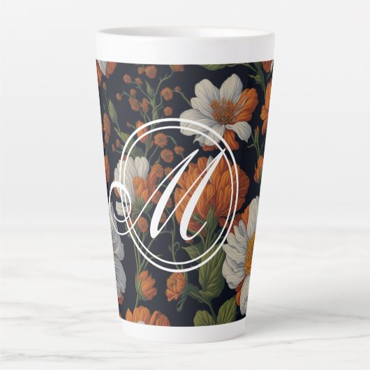 Elegante humeurige Oranje witte elegante retro blo Latte Mok (Voorkant)