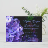 Elegante humeurige paarse zwarte bloemenbruiloft kaart (Staand voorkant)