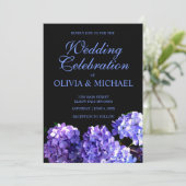 Elegante humeurige paarse zwarte bloemenbruiloft kaart (Staand voorkant)