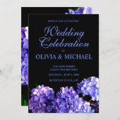 Elegante humeurige paarse zwarte bloemenbruiloft kaart (Voorkant / Achterkant)