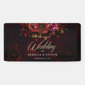 Elegante humeurige romantische zwarte rode bloemen spandoek (Horizontaal)