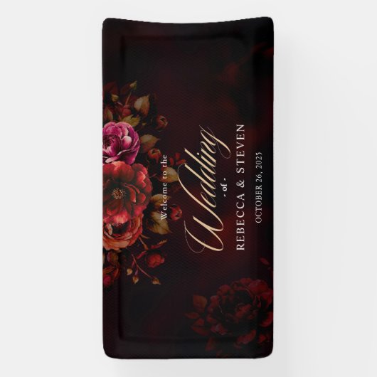 Elegante humeurige romantische zwarte rode bloemen spandoek (Verticaal)