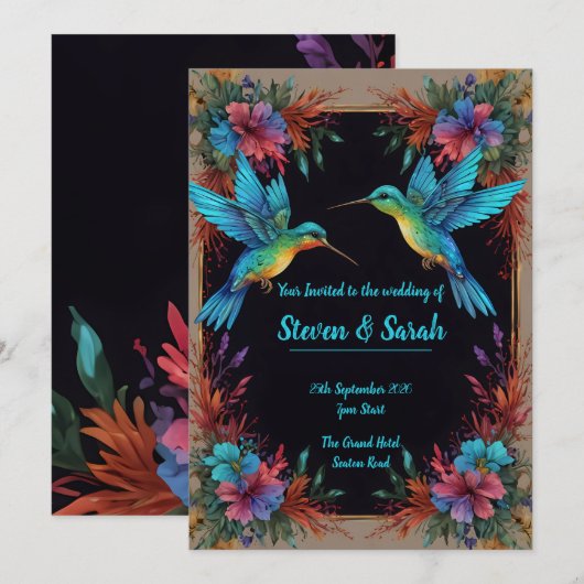 Elegante Hummingbird & Floral bruiloft uitnodiging (Voorkant / Achterkant)