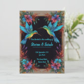 Elegante Hummingbird & Floral bruiloft uitnodiging (Staand voorkant)