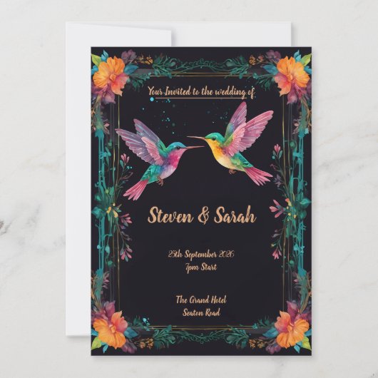 Elegante Hummingbird & Floral bruiloft uitnodiging (Voorkant)