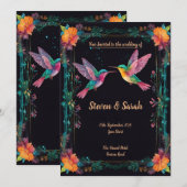 Elegante Hummingbird & Floral bruiloft uitnodiging (Voorkant / Achterkant)