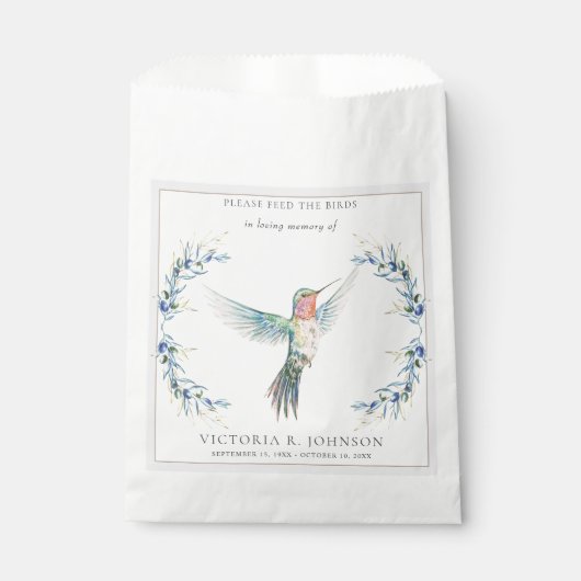 Elegante Hummingbird Seed Packet Funeral Memorial Bedankzakje (Voorkant)