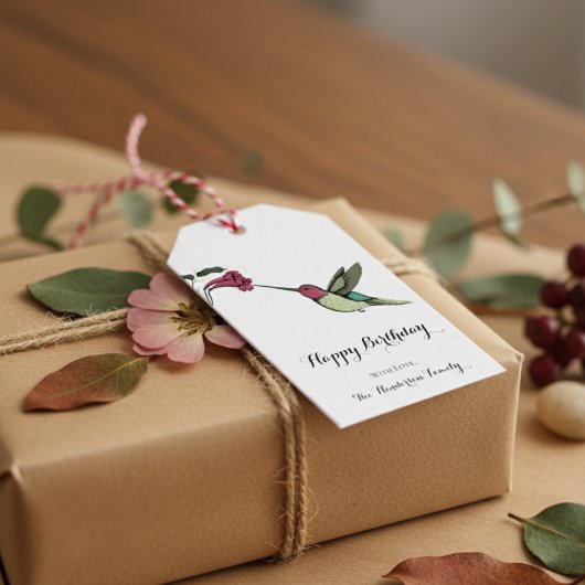 Elegante Hummingbird Verjaardag Cadeaulabel