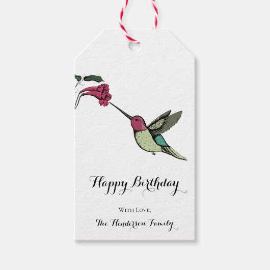 Elegante Hummingbird Verjaardag Cadeaulabel (Voorkant)