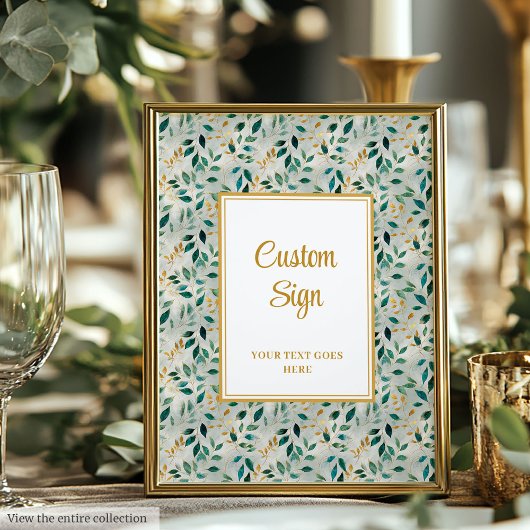 Elegante Hunter Green Gold Greenery Wedding Custom Poster