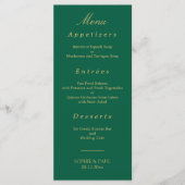 Elegante Hunter Green Golden Beige Wedding Menu (Voorkant)