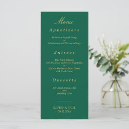 Elegante Hunter Green Golden Beige Wedding Menu