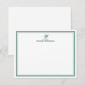 Elegante Hunter Green Monogram Dubbele Rand Wit Notitiekaartje (Voorkant / Achterkant)