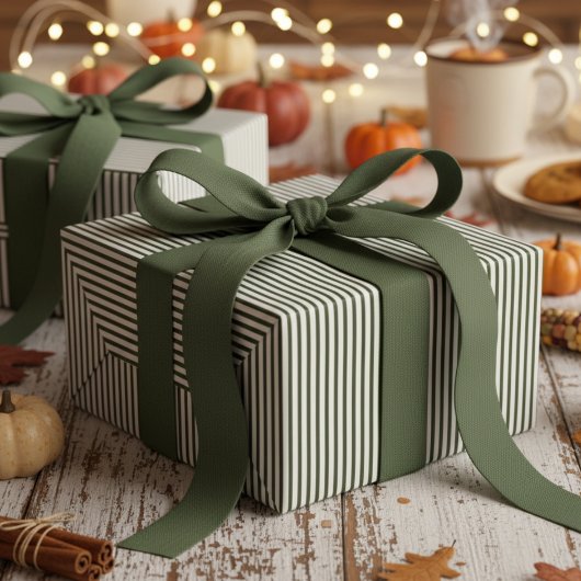 Elegante Hunter groen en wit dun gestreept Cadeaupapier