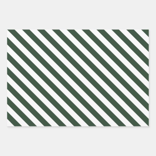 Elegante Hunter Groen en Wit Gestreept Patroon Inpakpapier Vel (Voorkant 3)