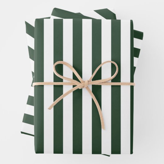 Elegante Hunter Groen en Wit Gestreept Patroon Inpakpapier Vel (In situ)