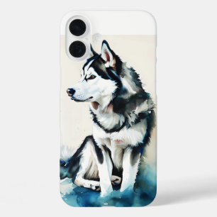 Elegante Husky Waterverf Art – Majestic Dog Portra iPhone 16 Plus Hoesje