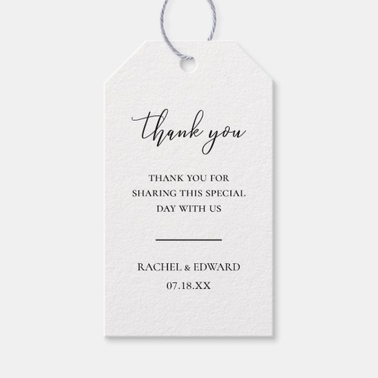 Elegante Huwelijk met Zwarte & Witte Script Cadeaulabel (Voorkant)