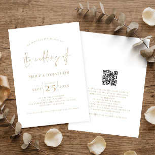 Elegante Huwelijk QR Code Bruiloft in Goud Schrift Kaart