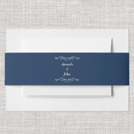Elegante Huwelijken Calligrafie Klassiek Donkerbla Uitnodigingen Wikkel