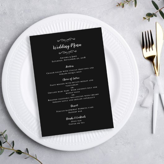 Elegante Huwelijks Gast Calligrafie Zwart Wit Chic Menu