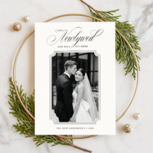 Elegante Huwelijks- Kerstkaart Zwart Wit 2 Foto
