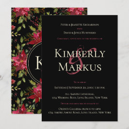 Elegante huwelijks-poinsettia monogram claretrood kaart