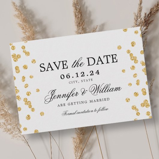 Elegante Huwelijks Scriptie Gouden Confetti Save The Date
