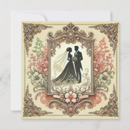 Elegante Huwelijks Silhouet Omlijst Kaart