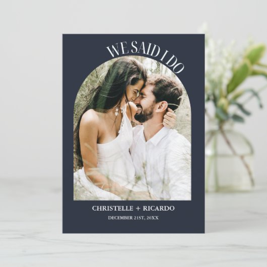 Elegante huwelijksaankondiging in Navy Blue Aankondiging (Staand voorkant)