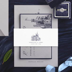 Elegante Huwelijksbestemming Kasteel in Vintage St Uitnodigingen Wikkel