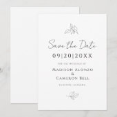 Elegante Huwelijksbloemen Bladeren Zwart Wit Chic Save The Date (Voorkant / Achterkant)