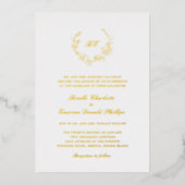 Elegante huwelijksbloemkrans met monogram folie uitnodiging (Voorkant)