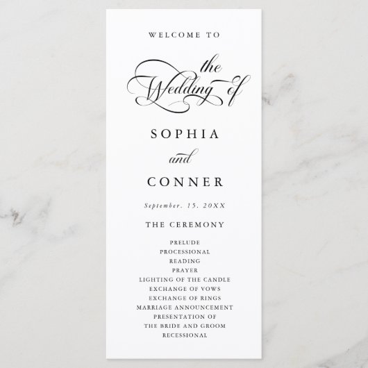 Elegante Huwelijksceremonie in Charm Script Programmakaart (Voorkant)