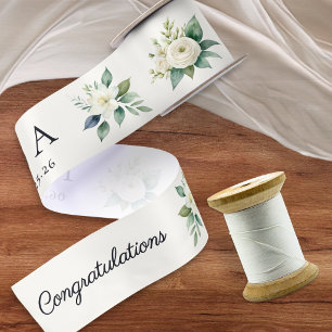 Elegante huwelijksfelicitaties Witte bloemen Satijnen Lint