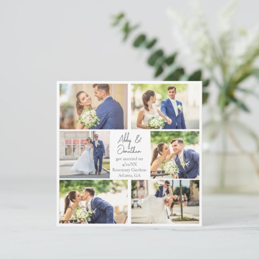 Elegante Huwelijksfoto Collage Moderne Trouwdag Aankondiging (Staand voorkant)