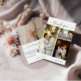 Elegante Huwelijksfoto Dankkaart met Script Bedankkaart