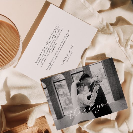 Elegante Huwelijksfoto met Script Bedankkaart