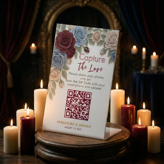 Elegante huwelijksfoto's delen met QR-code Reclamebord Met Voetstuk